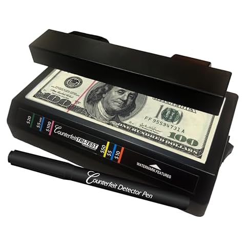 Dri Mark Tri Test - Counterfeit Bill Detector Machine w/AC Adapter - 3 Tests in 1 - Paper, Security Strip and Watermark Tests, Accurate Money Tester Machine with Counterfeit Detection Pen Cover
