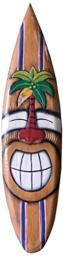 FOREVER BAMBOO Surfboard Tiki Mask Wall Decor Hand-Carved Palm 40'