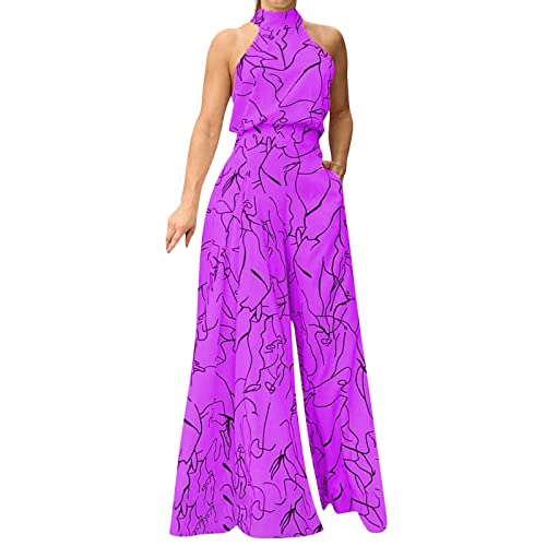Mono Mujer Verano Pantalones Anchos de Rectos Mono Color Sólido Elegante Largo 2023 Monos de Vestir Verano Casuales Jumpsuits Playsuit Fiesta de Noche Talla Grande Peto Sin Mangas