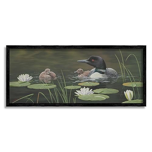 Stupell Industries Duck Family in Pond Black Framed Giclee Art