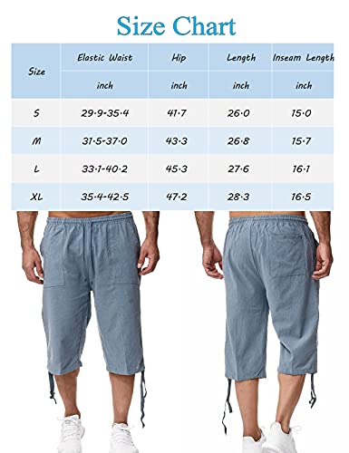 شورت طويل للرجال من الكتان من هانجنيفانج، بطول يصل أسفل الركبة ومصمم بجيوب، سروال كابري صيفي برباط سحب وطول ثلاثة أرباع، أسود، مقاس XL