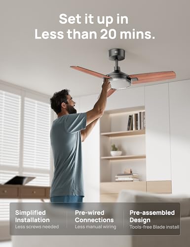 Image of DREO Smart Ceiling Fans with Lights, 42 Inch Black Ceiling Fan, 12 Speeds & 3 Fan Modes, Stepless Color Tones, Dimmable LED Light, 1-12H Timer, Quiet DC Motor, Remote /APP /Alexa /Wall Switch Control