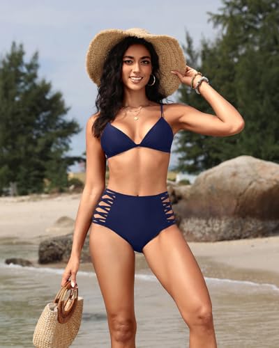 Image of Holipick Women High Waisted Bikini Bottoms Tummy Control Swimsuit Bottoms Strappy Swim Bottom