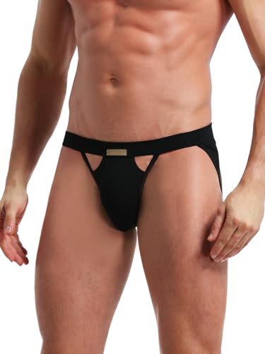 KAREN SPACE Jockstrap Hombre Suspensorio Sexy Tanga Transpirable Slips Deportivo Ropa Interior Thong, Negro, M
