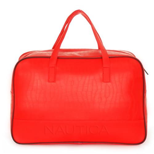 Image of Nautica Unisex 25L PU Duffle Bag for Travel | Stylish Leatherette Cabin Luggage with Smooth Zippers | Compact, Comfortable & Spacious for Weekend Trips, Gym & Everyday Use | RED