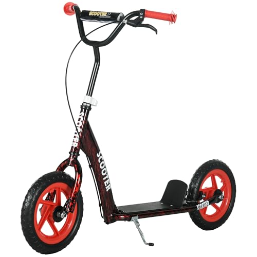 AIYAPLAY Trottinette Enfant patinette Scooter Enfant de 6 à 12 Ans Grandes Roues Ø30 cm Hauteur réglable Frein arrière béquille Rouge