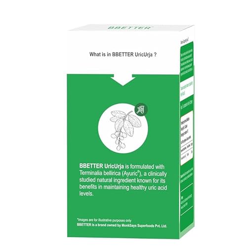 Image of BBETTER UricUrja - Lab Tested Ayurvedic Medicine for Uric Acid Levels Management | Supports Kidney Health | Gout Pain Relief Medicine | 180 Capsules for Healthy Uric Acid Levels