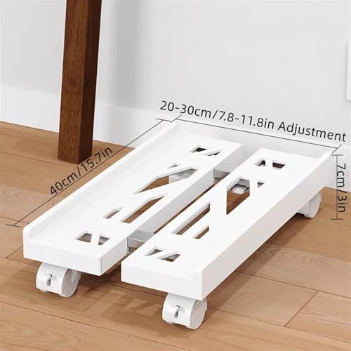 Soporte para CPU móvil ajustable en blanco y negro, con 4 ruedas giratorias, soporte ventilado para torre de PC bajo el escritorio miniatura 2