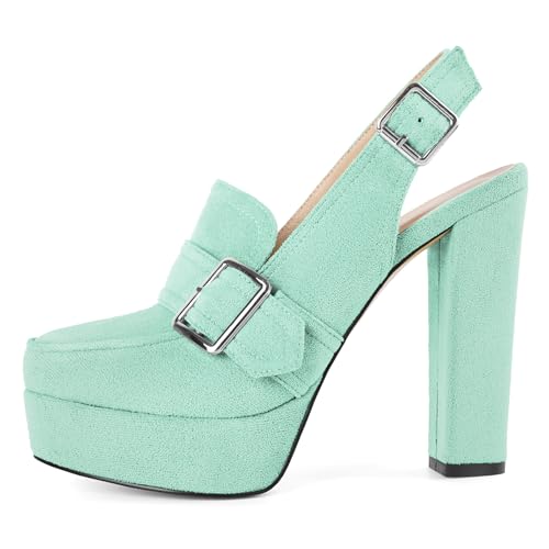 Image of Women's High Heel Loafers Platform Pumps Round Toe Heels Chunky Heel Pumps Stylish Comfortable 4.8 Inch Slingback Heels
