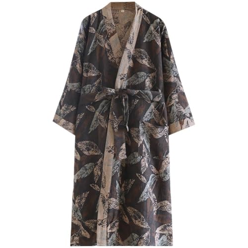 Pijama de algodón para hombre tipo kimono con estampado de hojas 2
