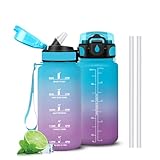 Mujigaga Trinkflasche 500ml, Trinkflasche mit Zeitmarkierung und Schnürung, Trinkflaschen mit Strohhalm, Sichere Verriegelung, Auslaufsichere Wasserflasche mit für Arbeit, Büro, Uni