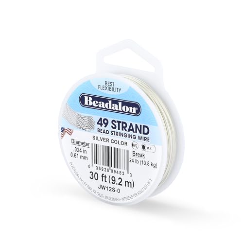 Beadalon 49 Strand Stainless Steel Beading Wire, Silver Color-.024in/0.61mm