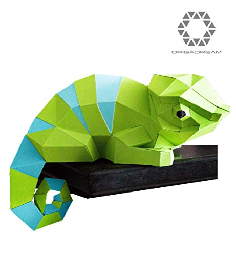 kit DIY PAPERCRAFT de camaleón pre-cortado NUEVO PUZZLE 3D MODERNO montar por uno mismo para la decoración de la pared escultura de papel low poly ORIGADREAM