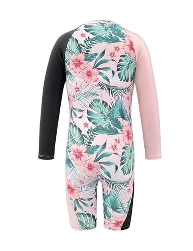 Image of Girls Rash Guard Swimsuits Toddler Long Sleeve Zipper One Piece Swimwear UPF 50+ Sun Production Bathing Suit for Kids