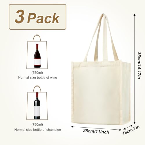 Berlune 3-Pack 6-Bottle Canvas Tote