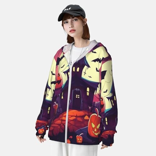 Camiseta masculina Happy Halloween com capuz com proteção solar FPS 50+ manga comprida Rash Guard, P