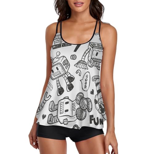 Maillot de bain tankini gris masquant le ventre avec short de garçon pour le confort des femmes