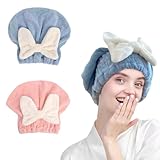 Jenmex 2Pcs Super Absorbent Microfiber Hair Towel Wraps for Women-Quick Drying Towel with Bow,Hair Drying Caps for Curly&Wet Hair, Anti-Frizz Turbans,Perfect for Hair Plopping (Blue & Pink)