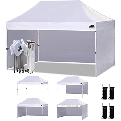 Eurmax USA 10x15 Pop Up Canopy Tent,Commercial Tent with Patented No-Tip Rolling Bag,4 Zippered Removable Walls,UV & Water Resistant Canopy Top,Heavy Duty Outdoor Gazebo,Instant Shelter(White)