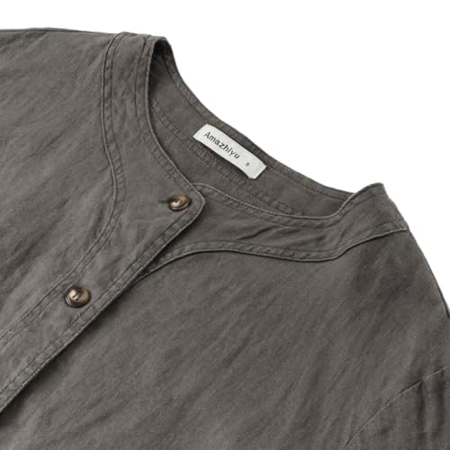 Image of Amazhiyu Women's 100% Linen Long Sleeve Button Up Crew Neck Lightweight Cardigan