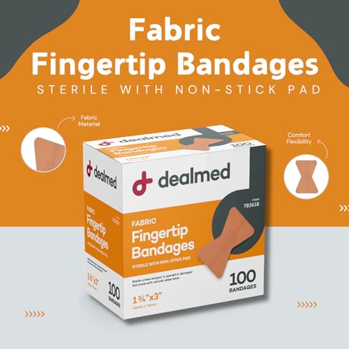 Dealmed Fabric Fingertip Flexible Adhesive Bandages – 100 Count (1 Pack) Bandages with Non-Stick Pad, Latex Free, Wound Care for First Aid Kit, 1 3/4\" x 3\"