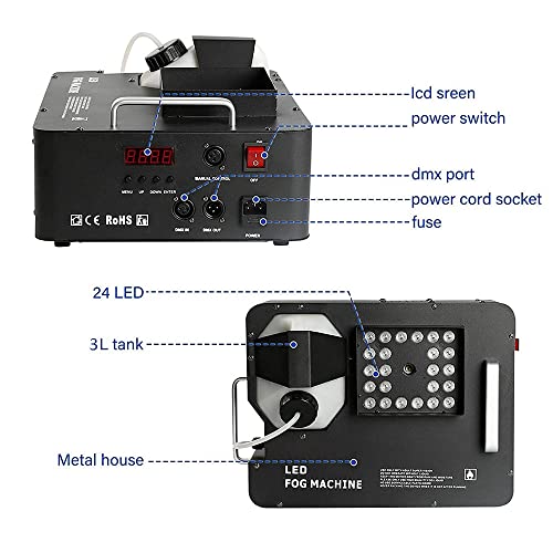琛胜 Máquina De Humo De 1500 W/3000 W, Máquina De Niebla Vertical con 24 Luces Led De Colores, Efecto Y Control Remoto, para Halloween, Bodas, Discotecas, Fiestas De Navidad, Actuaciones De DJ,1500W 7 琛胜 Máquina De Humo De 1500 W/3000 W, Máquina De Niebla Vertical con 24 Luces Led De Colores, Efecto Y Control Remoto, para Halloween, Bodas, Discotecas, Fiestas De Navidad, Actuaciones De DJ,1500W - Imagen 8