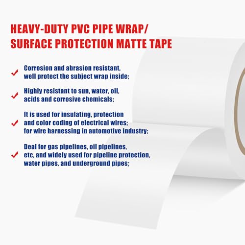 Image of 3 Pack Pipe Wrap Tape with PVC Backing, 50' Length X 2 inch Width White Insulation Tape, Chemical Resistant for Insulation and Protection of Electrical Wires, Water Pipes and Underground Pipes