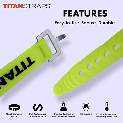 Titan Utility Straps – Easy-to-Use, Reliable Tension Straps for Securing Bike & Moto Gear, Skis, Hoses, Field Repair – Use in Frigid Temp – 60 lb.Working Load, 18" Length, School Bus Yellow, 4-Pack by TitanStraps - Used condition - Image 3