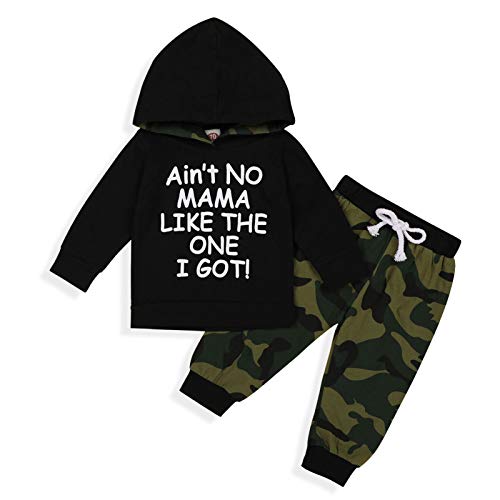 Toddler Infant Baby Boy Clothes Funny Letter Printed Long Sleeve Hoodie Tops Sweatsuit and Camouflage Pants 2PCS Outfit Set ?Black, 2-3T?
