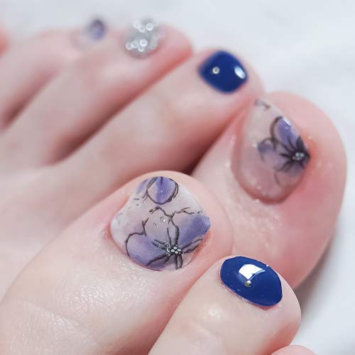 【GELATO FACTORY。】フットネイルシール [水彩画の透明フラワー]貼るだけマニキュア ジェルネイル ネイルチップ ネイルシール
