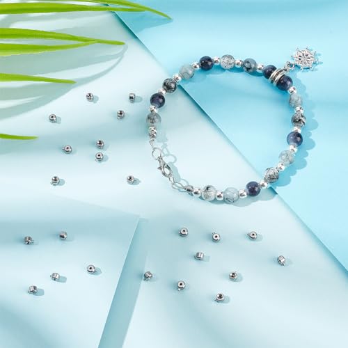 UNICRAFTALE 40Pcs Stainless Steel Crimp Beads Locker Seperator Beads Column Beads Cord End Caps Metal Stopper Crimp Beads for Bracelets and Necklaces Jewelry Making - Image 2