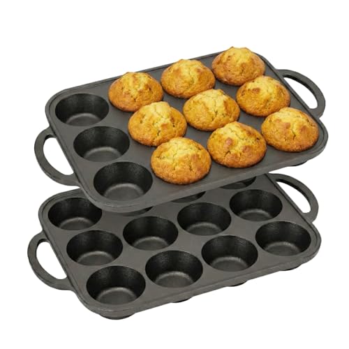 Image of Flavehc 2pack Cast Iron Muffin Pans for Baking 12 Cup Regular Size Cupcake Pan with Handle Pre-Seasoned Muffin Pans Molds