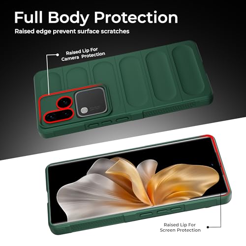 Image of A rtistque Liquid Silicone Stripes Back Cover Case for Vivo V30 / V30 Pro 5G | with Camera Protection | with Inner Fabric | Anti Slip Grip | AirBag Case| Vivo V30 / V30 Pro 5G - Green