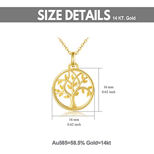 Yafeeso Solid 14K Gold Tree Of Life Necklace Family Tree Pendant Necklace Mothers Day Necklace Jewelry Anniversary Birthday Gifts For Her, 16+2 Inch #TOP4