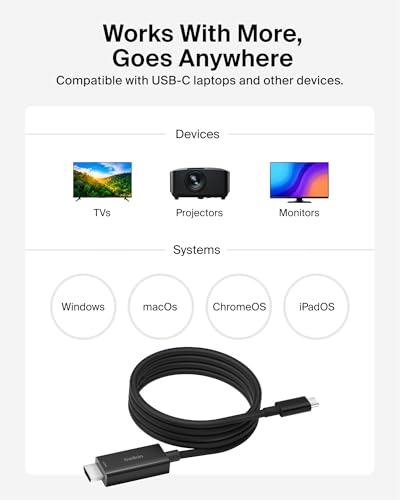 Image of Belkin USB Type C to HDMI 2.1 Cable, 6.6FT /2M Cable with 8K@60Hz, 4K@144Hz, HDR, HBR3, DSC, HDCP 2.2, Works with Chromebook Certified, Compatible with MacBook, iPad Pro and Other USB C Devices