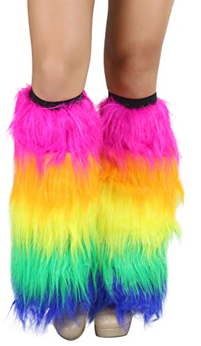 Image of ToBeInStyle Women's Glitter Rave Faux Fur Lurex Boot Cuff Fuzzy Leg Warmers