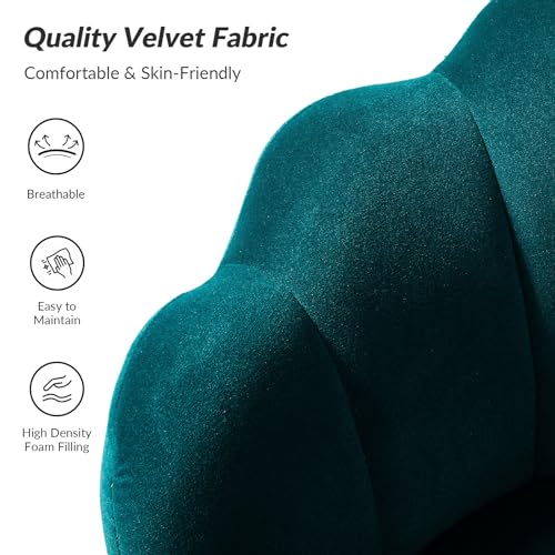 Image of HULALA HOME Modern Velvet Accent Chair with Shell Shaped Back, Cute Living Room Bedroom Armchair Sofa Chair with Gold Legs, Comfy Upholstered Vanity Chair for Makeup Room, Blue