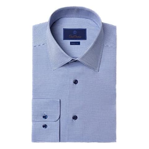 David Donahue Men's Regular Fit 100% Cotton Micro Dobby Dress Shirt, Blue, Size 16.5" Neck x 34"-35" Sleeve Cover