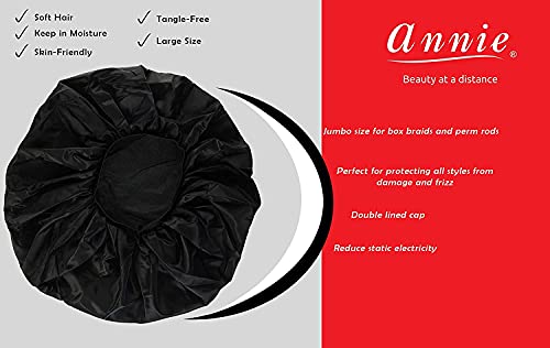 Annie - Ms. Remi Silky Satin Double Cotton - Lined Day And Night Cap - Comfort Elastic Band (Extra Jumbo - Black) #TOP3