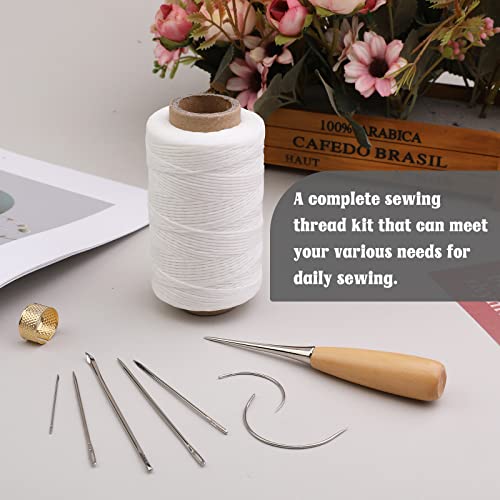Bagerla 273 Yards Leather Waxed Thread Sewing Kit Including Sewing Thread Needle Awl Thimble, Leather Sewing Upholstery Repair Kit For Leather Carpet Sofa Seat Shoe Sewing And Repair(White) #TOP3