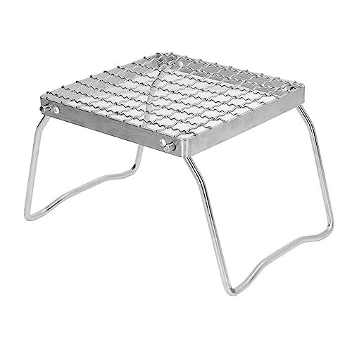 Camping Grill, Camp Grill Grate with Foldable Legs 304 Stainless Steel Portable Grid Light Campfire Stand for Hiking Picnic