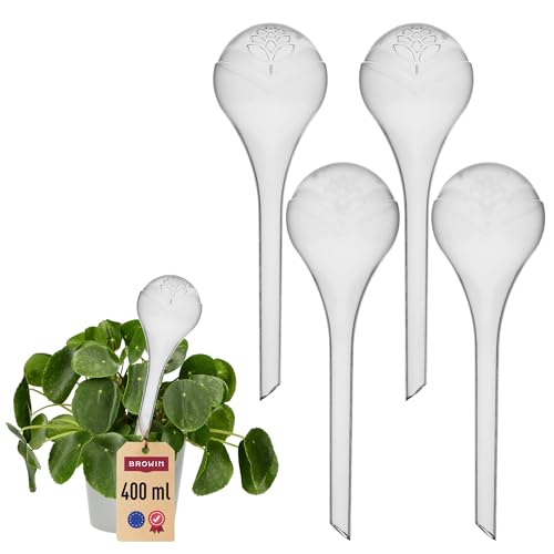 BROWIN® Bewässerungskugeln für Pflanzen | dosierte Bewässerung | Automatische Bewässerungssystem für Pflanzen | Tröpfchenbewässerungsbausätze (400 ml) (4, transparent weiss)