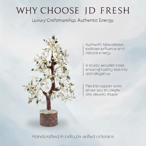 Image of JD Fresh Certified Moonstone Crystal Chakra Tree /Handcrafted Gemstone Tree /Money Tree /Encased Bonsai Tree for Peace, Calm & Positive Energy /Money Tree for Home Decor, Office Desk & Gift Item