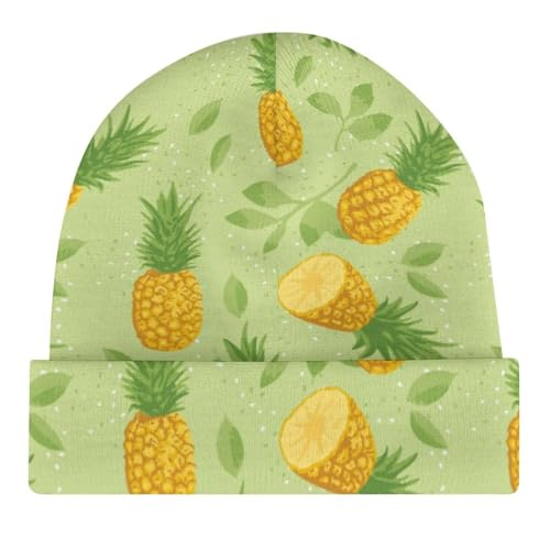 Fruit of Pineapple and Leaves Pattern Kids Beanie Hat for for Girls Boys Children Cap Winter Knitted Chemo Cancer Headwear Accessories Gifts Decoration Black4