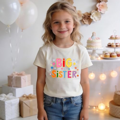Image of Biggest /Bigger /Big Sister Shirt for Toddler Girls Cotton Short Sleeve Tshirts Announcement Outfits 2-10 Years