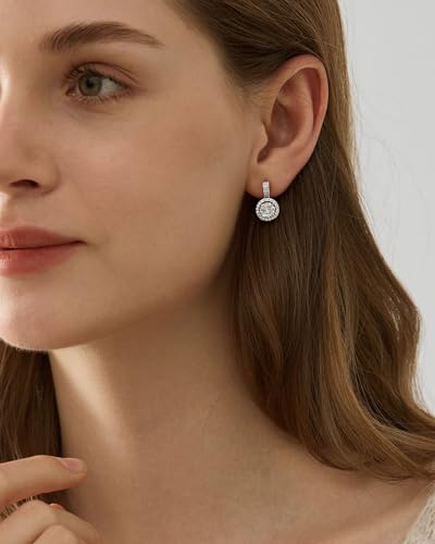 ARTLOVER S925 Sterling Silver 18K White Gold Plated Women's Stud Earrings, Featuring a 1 Carat D-Grade SSv1 Round Cubic Zirconia, Elegant Design3
