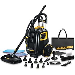 McCulloch MC1385 Deluxe Canister Steam Cleaner, 2-Hour Runtime, Chemical-Free, 23 Accessories: Mop Head, Brushes & More - Built for Home, Tile, Carpet, Furniture, & Personal Car Detailing