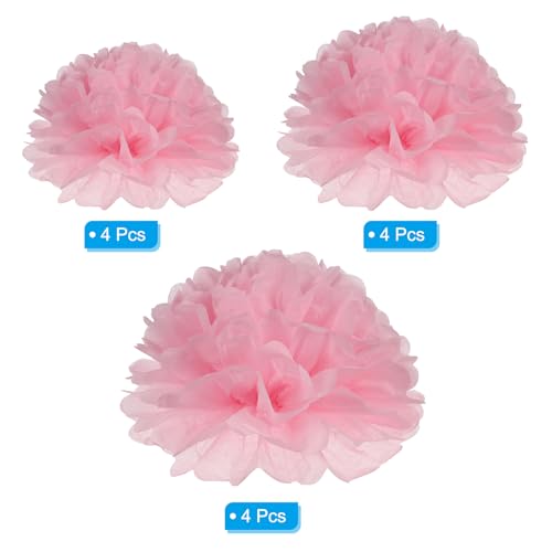 Pompons en papier 3 tailles différentes décoration suspension rose anniversaire