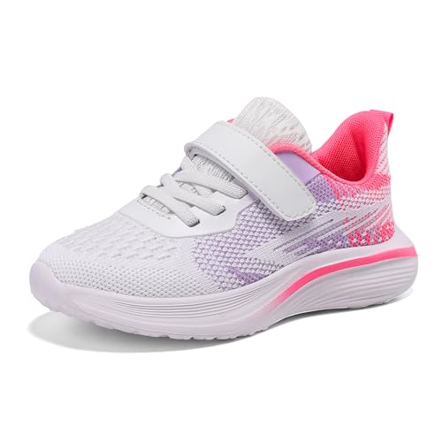 Qciplr Baskets Mixte Enfant Garcon Chaussures garçon Basket Fille Mode Respirant Sport Runing Shoes Respirant Légère Kids Sneakers Violet Rose 35EU