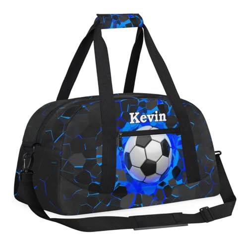 Personalized Kids Sports Duffel Bag with Name Custom Weekender Overnight Bag for Boys Girls Gym Bag Travel Dance Gymnastics Duffel Bag, Cool Soccer Sports4